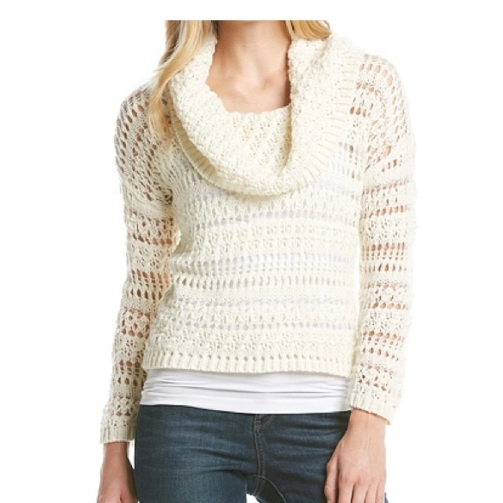 DKNY Jeans Cream Crochet, Cowl Neck Sweater Size Small